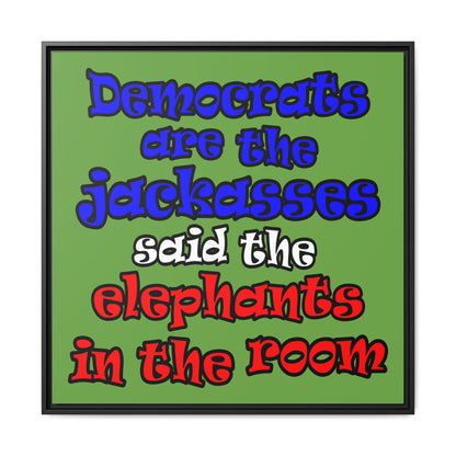 donkeys and elephants - framed canvas art (green)