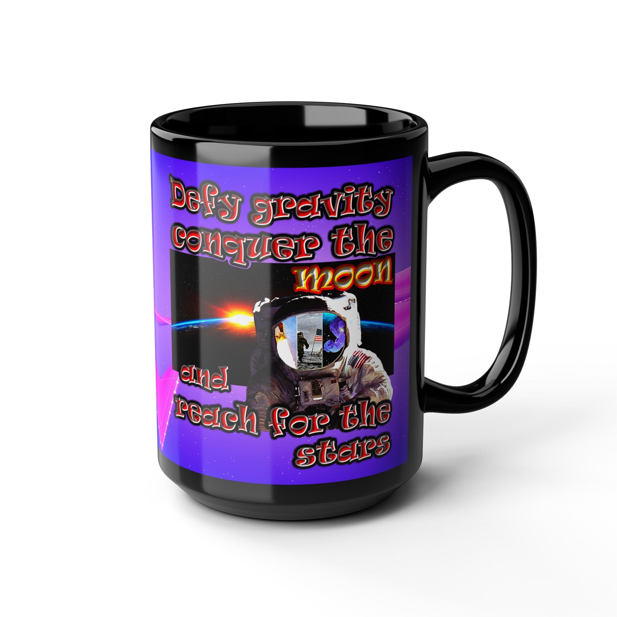 defy conquer reach - Black Mug (purple-pink wave)
