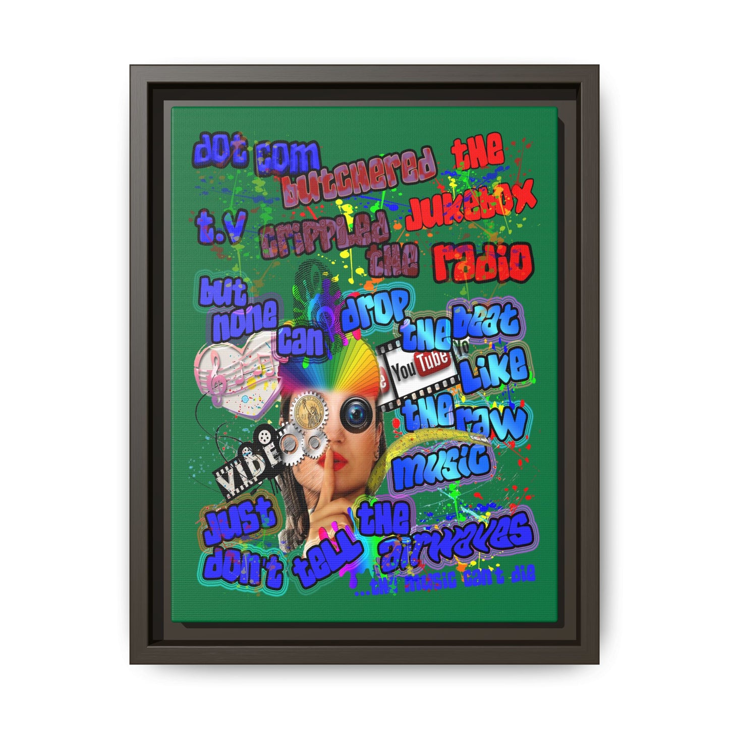 drop the beat - framed canvas art (dark green)
