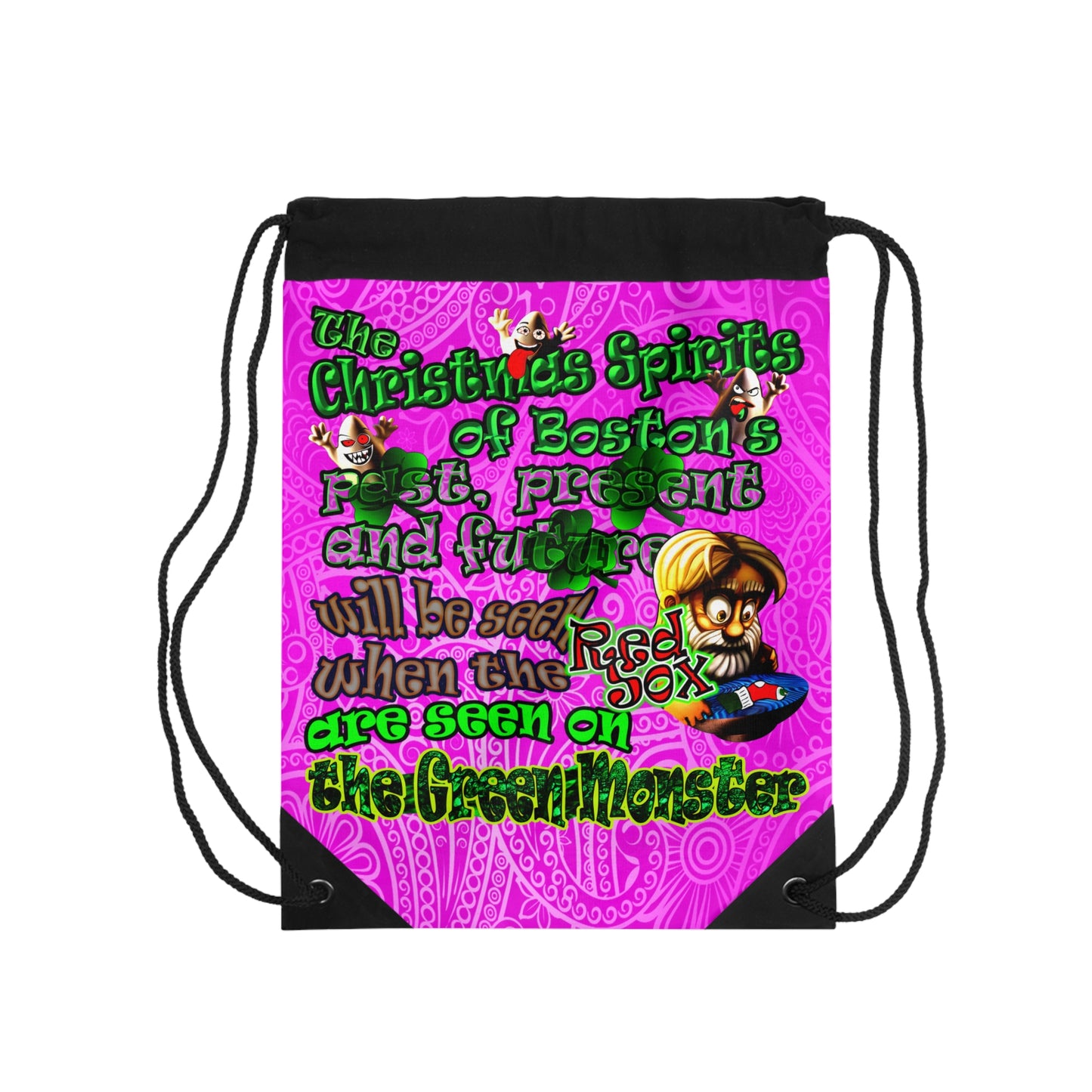 christmas spirits of boston - Drawstring Bag (pink swirl)