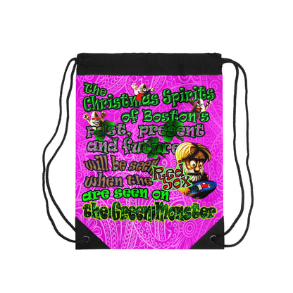 christmas spirits of boston - Drawstring Bag (pink swirl)
