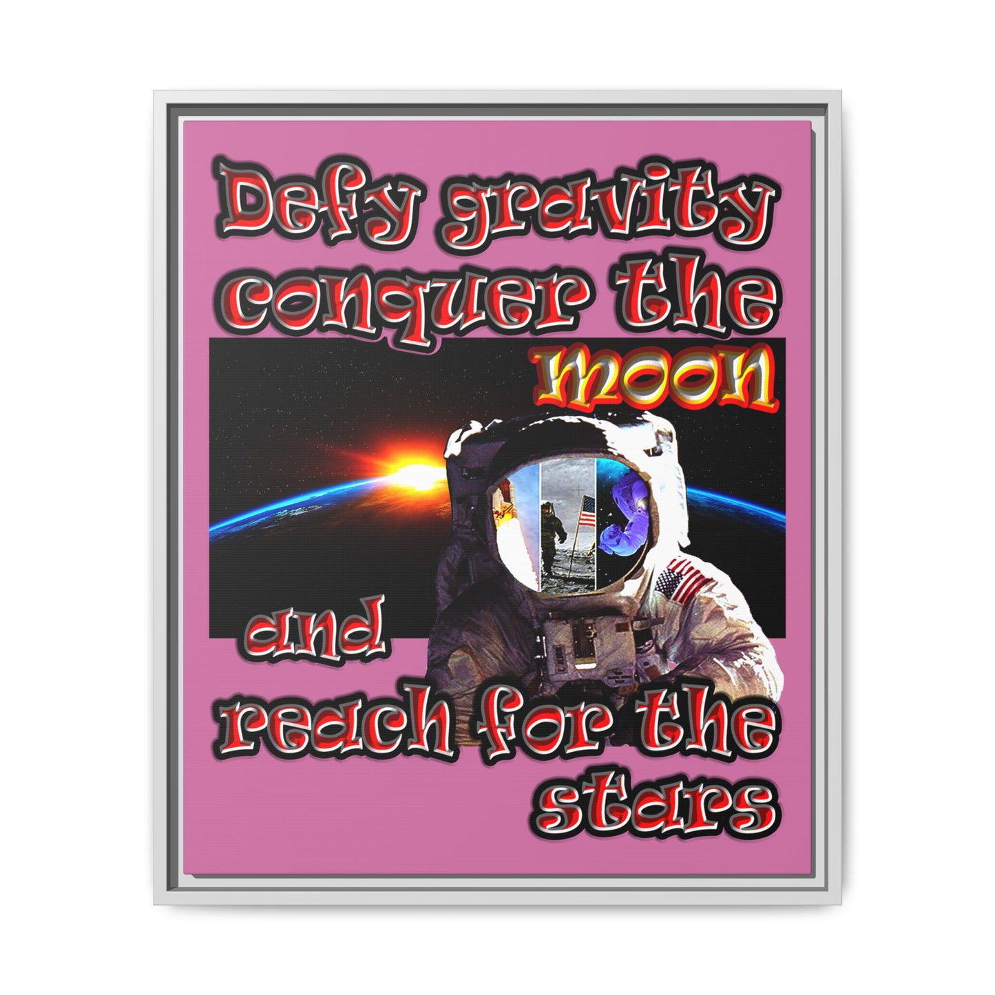 defy conquer reach - framed canvas art (light pink)