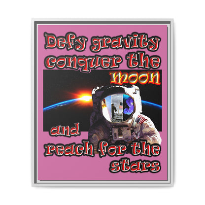 defy conquer reach - framed canvas art (light pink)