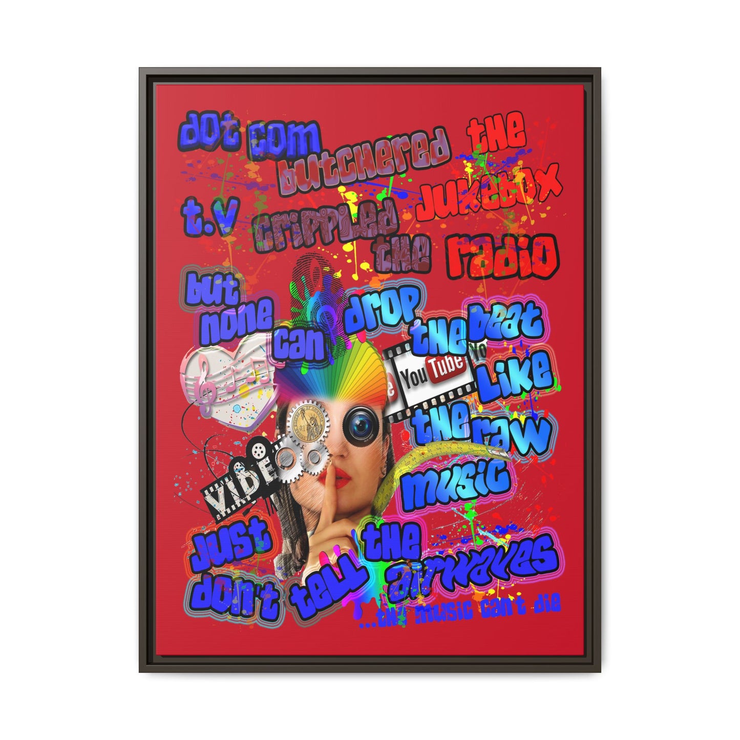 drop the beat - framed canvas art (dark red)