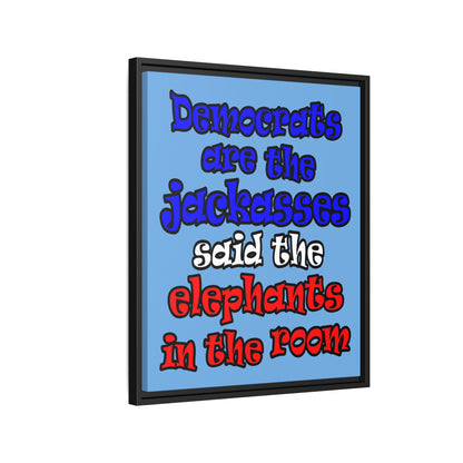 donkeys and elephants - framed canvas art (light blue)