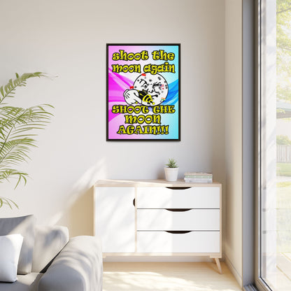 shoot the moon again - framed canvas art (light blue-pink wave)