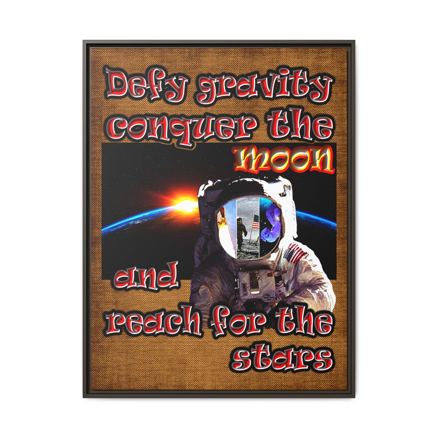 defy conquer reach - framed canvas art (brown papyrus)