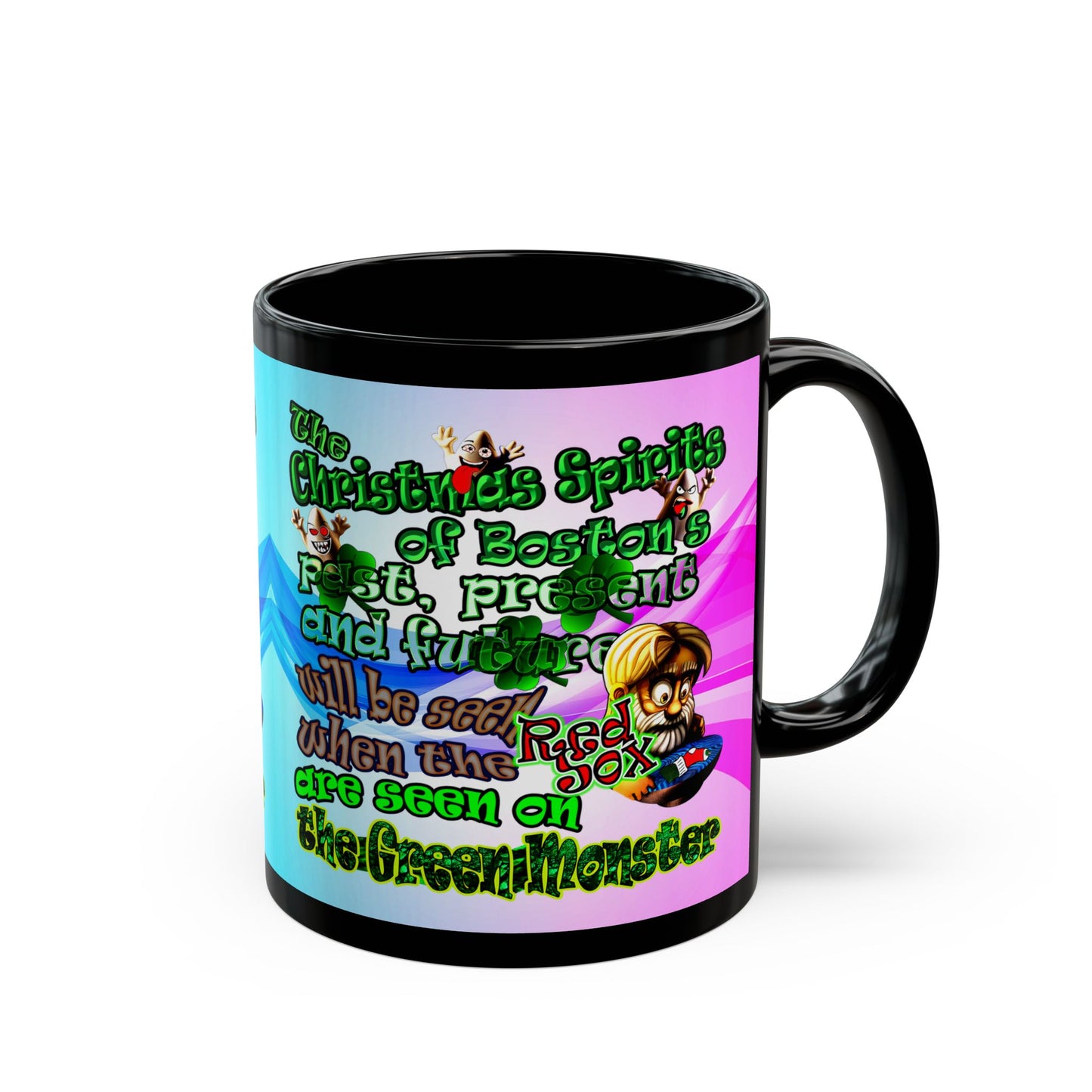christmas spirits of boston - Black Mug (light blue-pink wave)