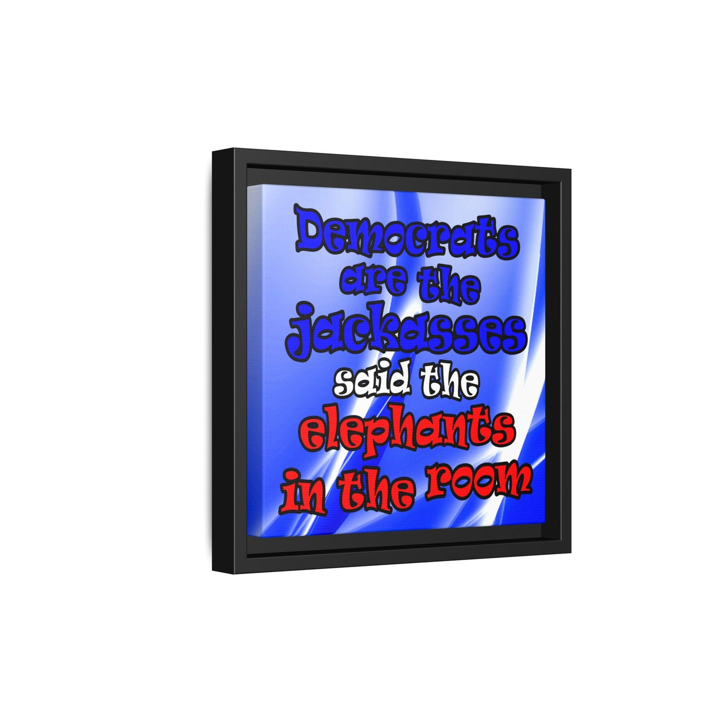 donkeys and elephants - framed canvas art (blue-white wave)