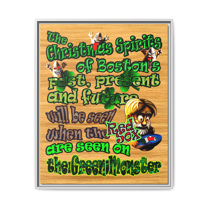 christmas spirits of boston - framed canvas art (butterscotch wood finish)