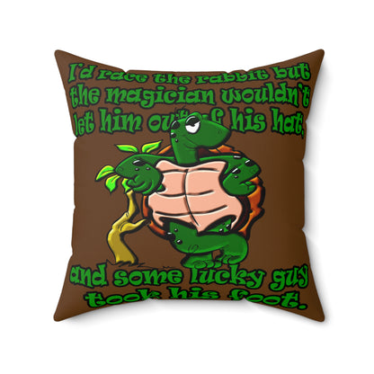 turtle race - Spun Polyester Square Pillow - (brown)