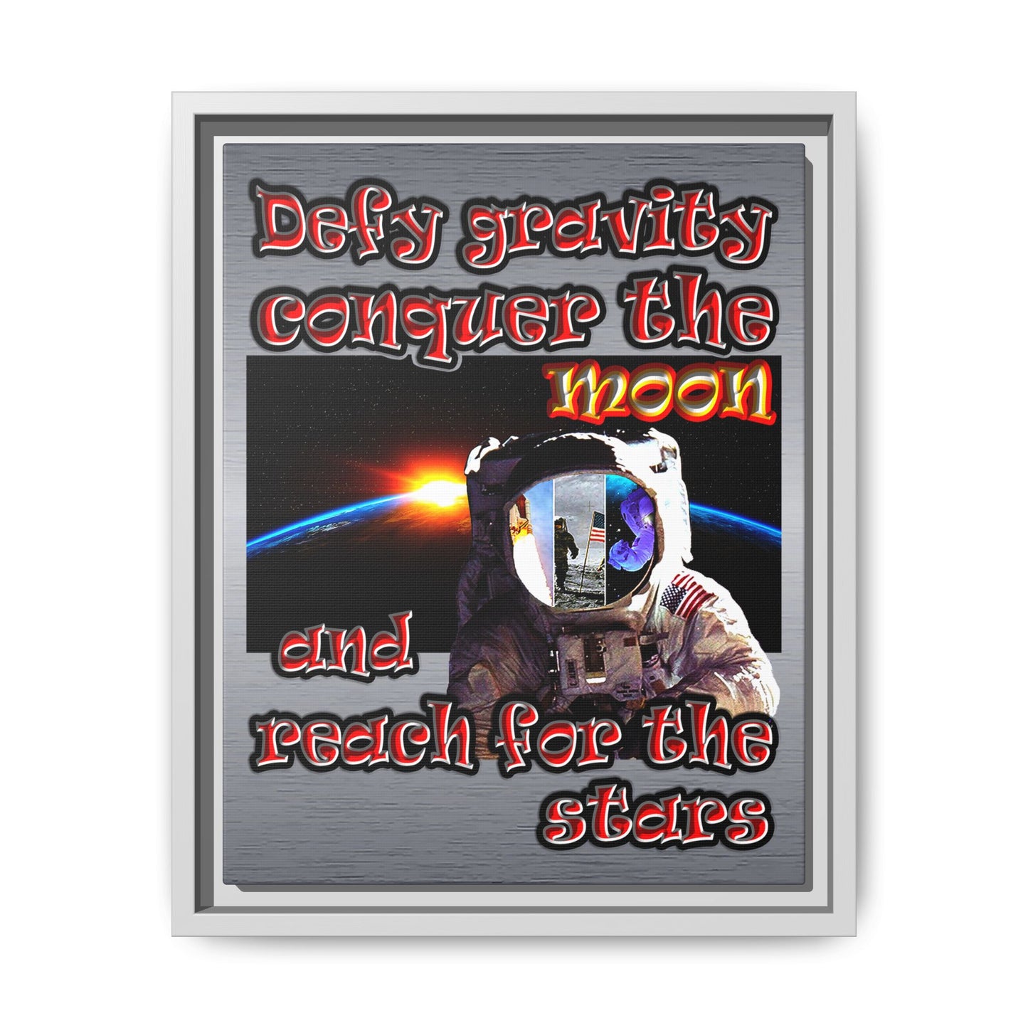 defy conquer reach - framed canvas art (brushed nickel)