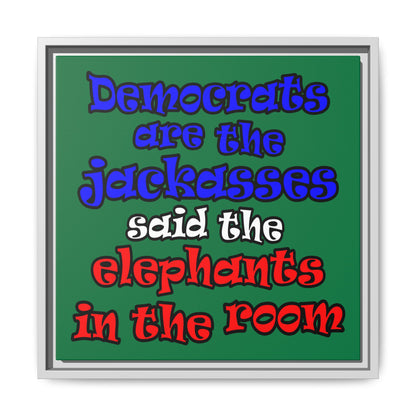 donkeys and elephants - framed canvas art (dark green)