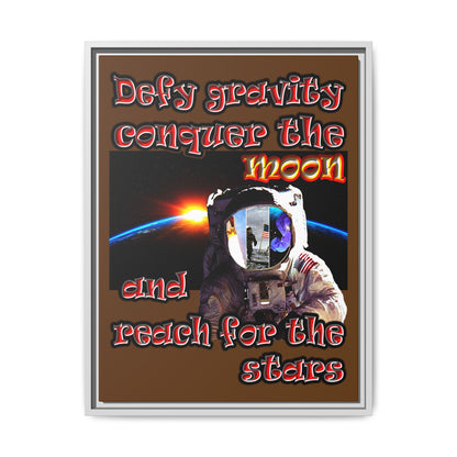 defy conquer reach - framed canvas art (brown)