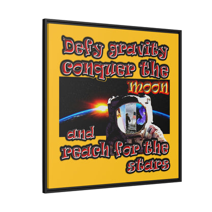 defy conquer reach - framed canvas art (yellow)