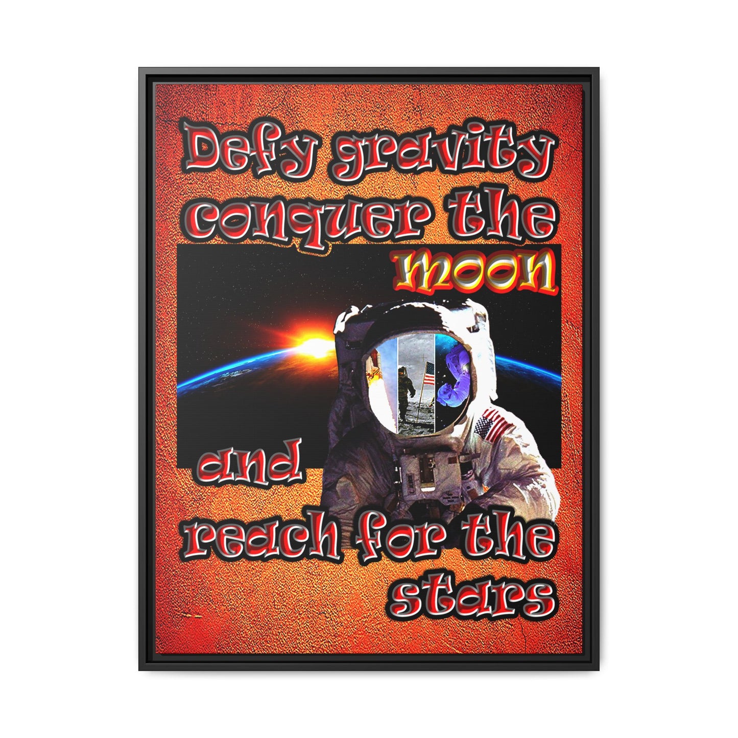 defy conquer reach - framed canvas art (burnt orange)
