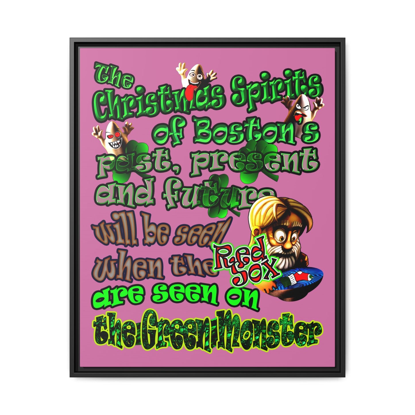 christmas spirits of boston - framed canvas art (light pink)