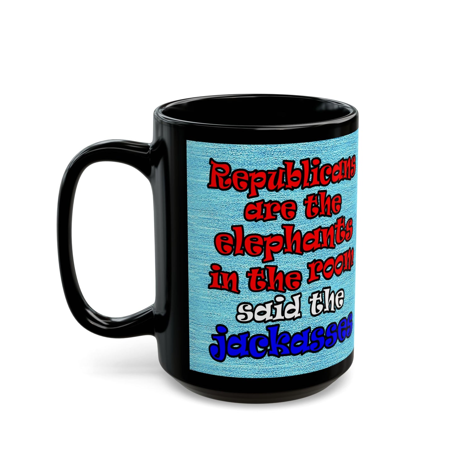 donkeys and elephants - Black Mug (faded blue)