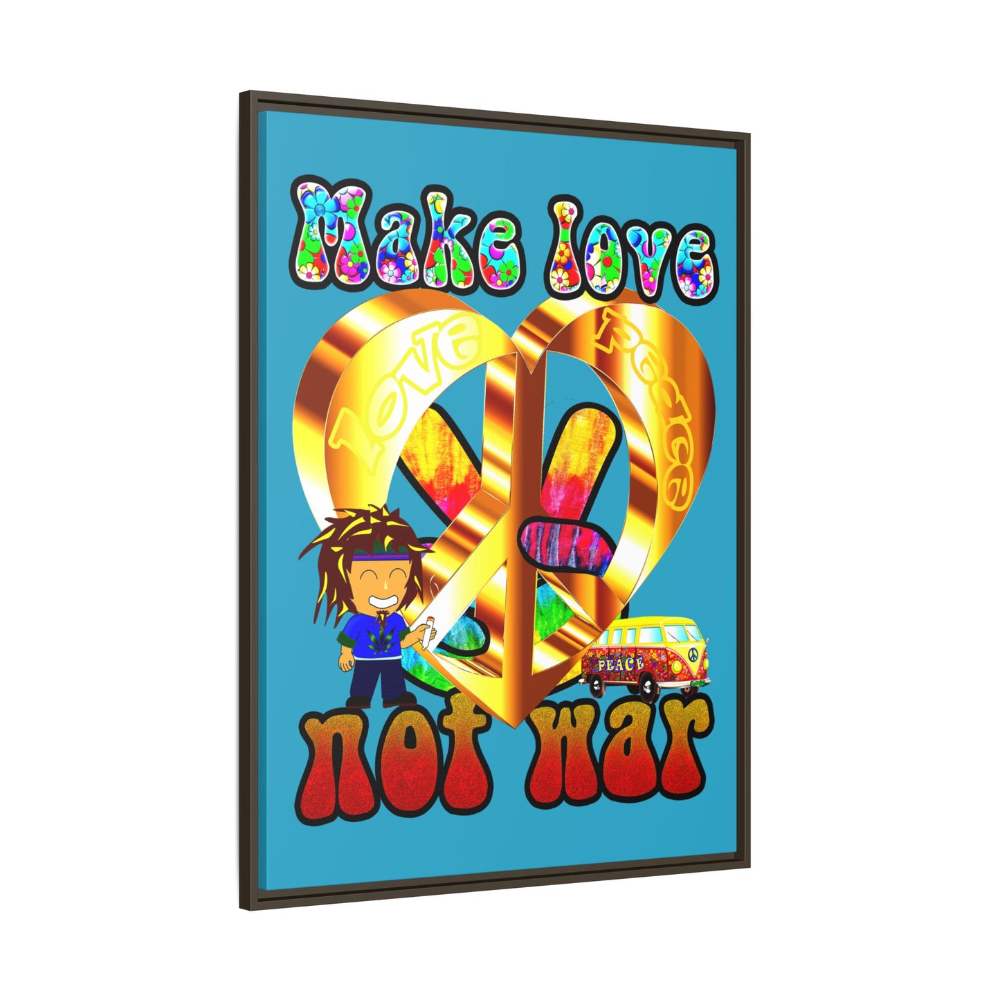 love peace - framed canvas art (turquoise)