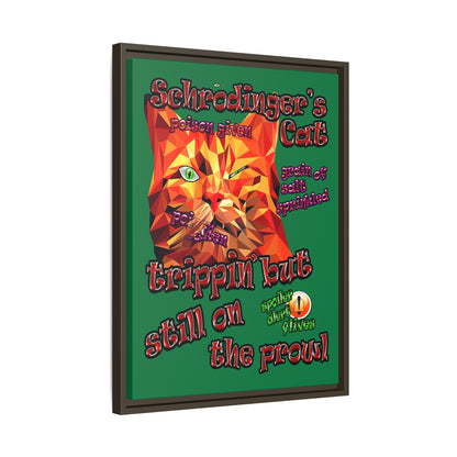 schrodinger's cat - framed canvas art (dark green)