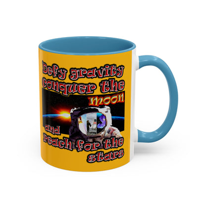 defy conquer reach - Accent Mug (yellow)