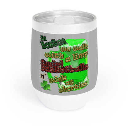 celtics logo - Chill Wine Tumbler (light grey)