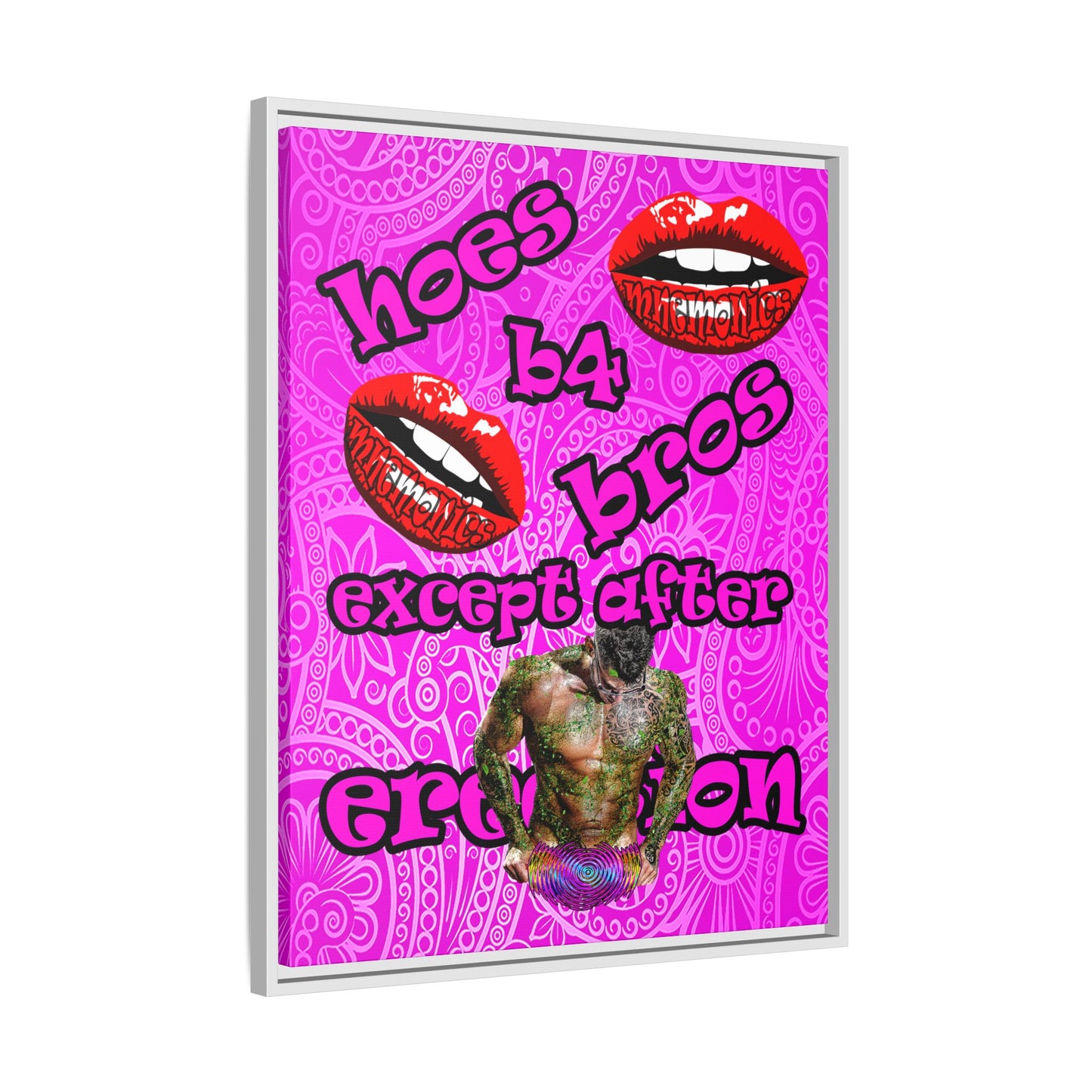 hoes b4 bros - framed canvas art (pink swirl)