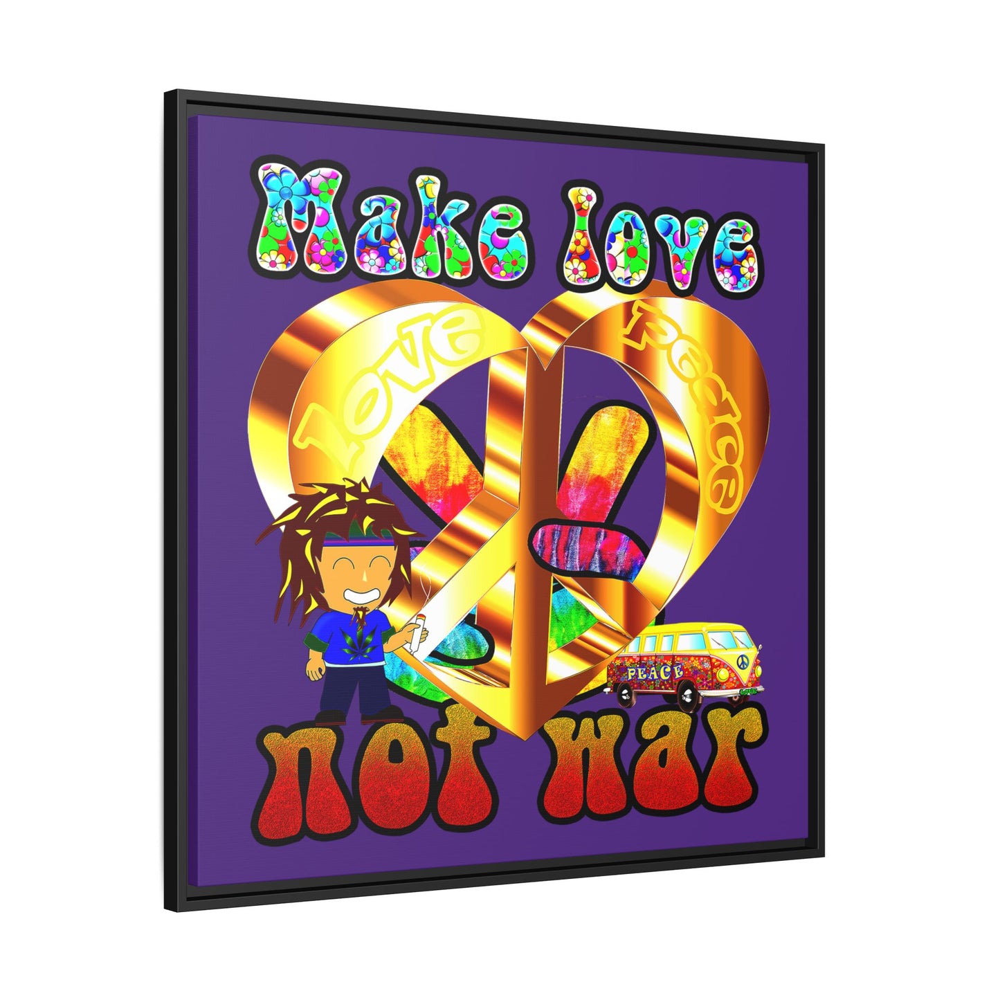 love peace - framed canvas art (purple)
