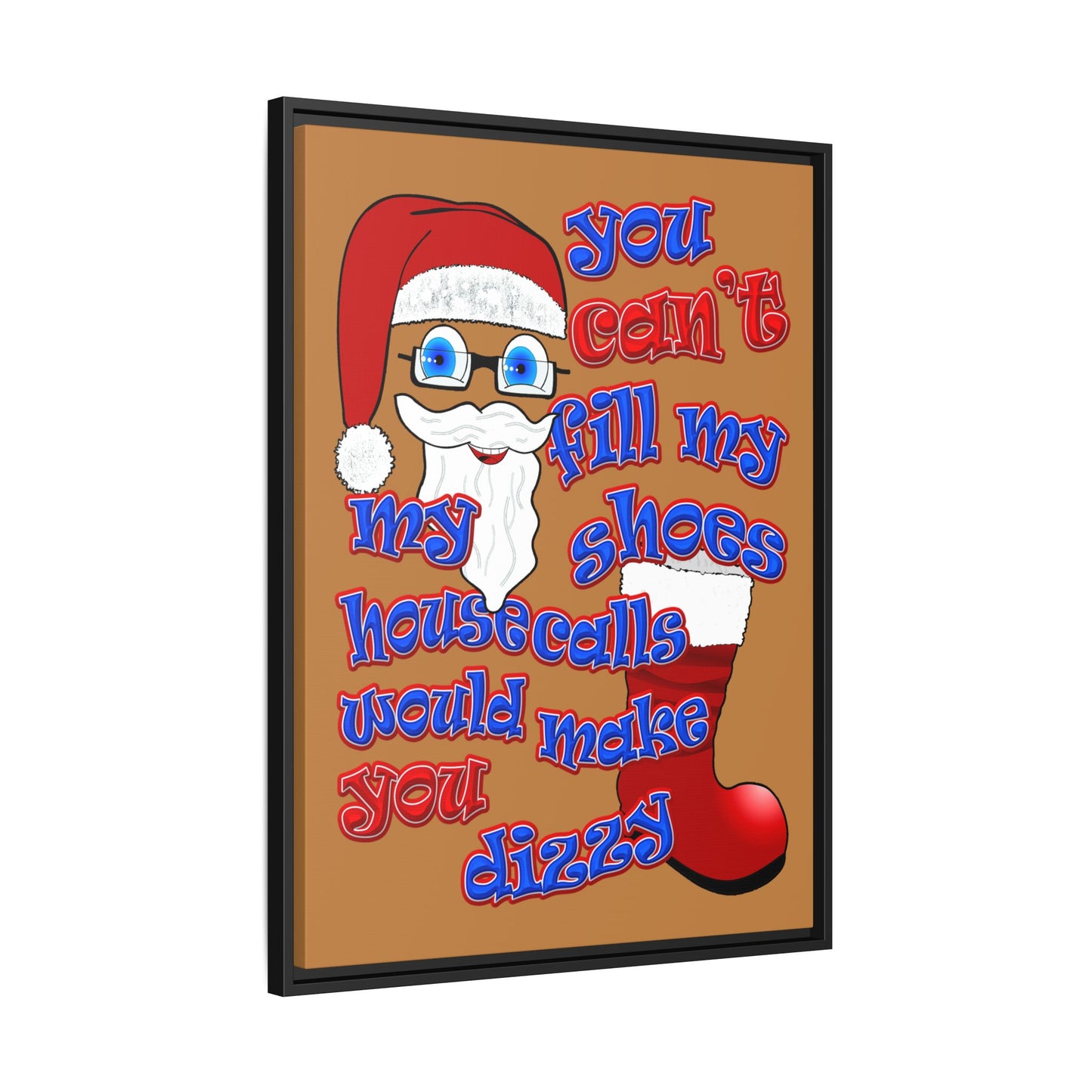 santa's shoes - framed canvas art (light brown)