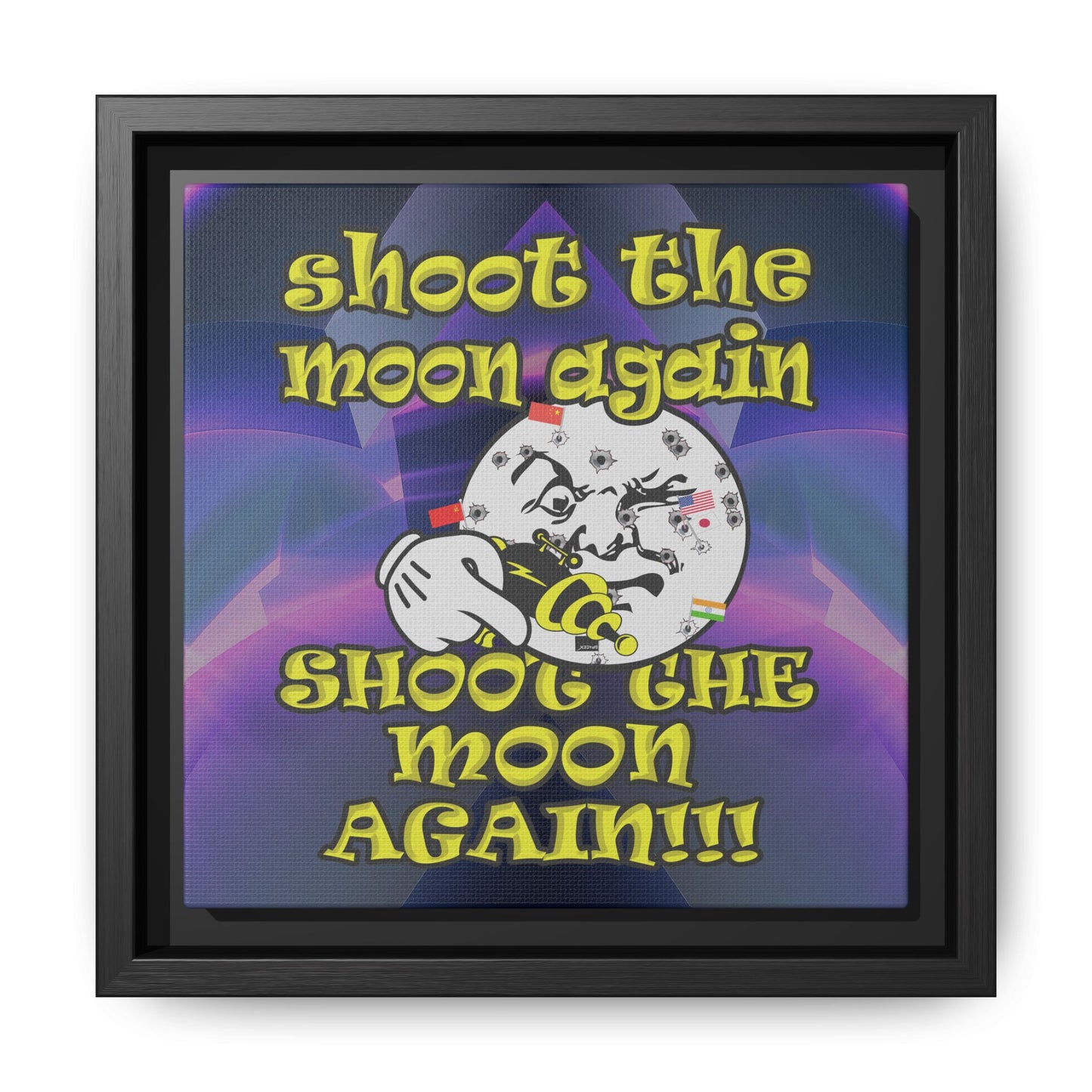 shoot the moon again - framed canvas art (grey-pink wave)