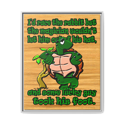 turtle race - framed canvas art (butterscotch wood finish)
