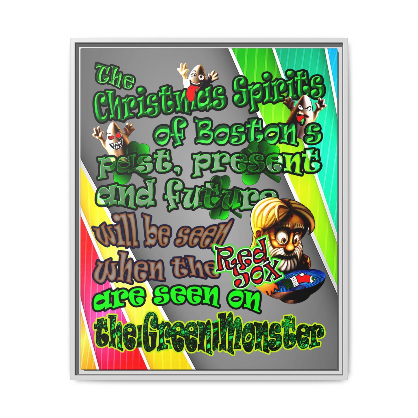 christmas spirits of boston - framed canvas art (rainbow split)