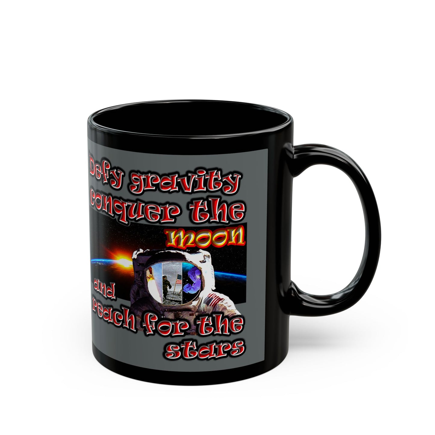 defy conquer reach - Black Mug (dark grey)