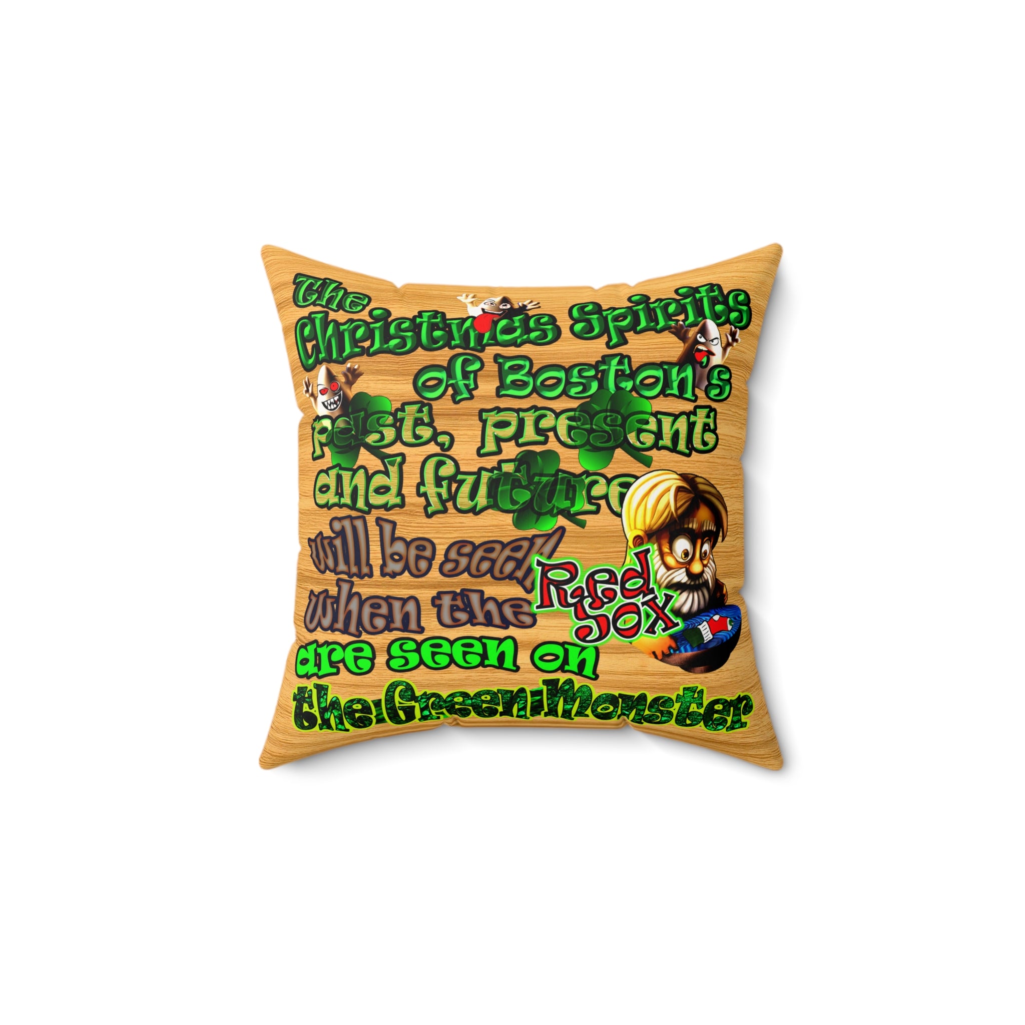christmas spirits of boston - Faux Suede Square Pillow - (butterscotch wood finish)