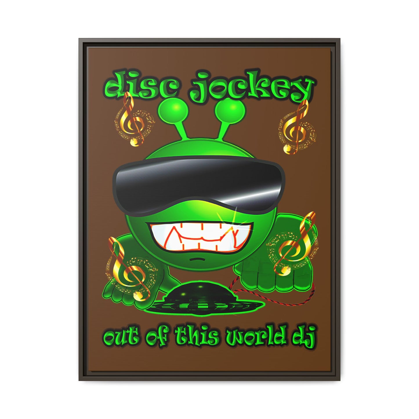disc jockey - framed canvas art (brown)