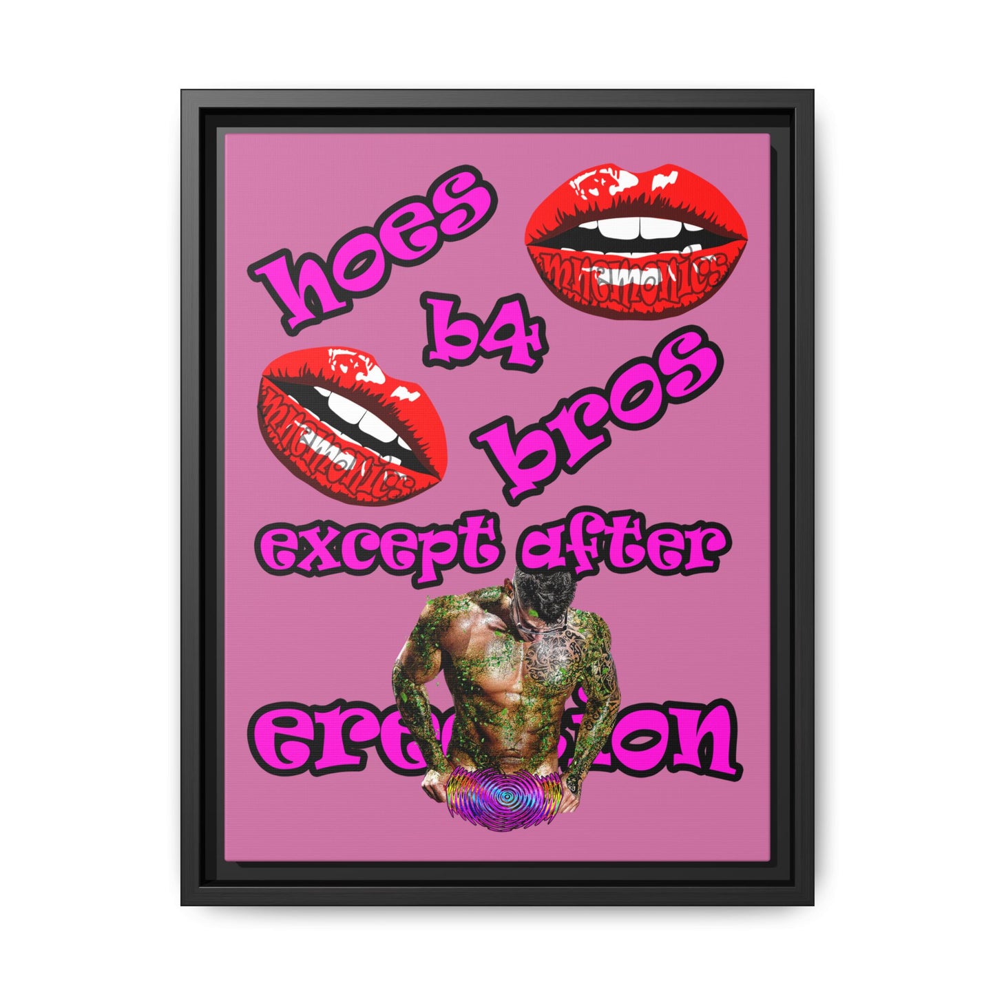 hoes b4 bros - framed canvas art (light pink)