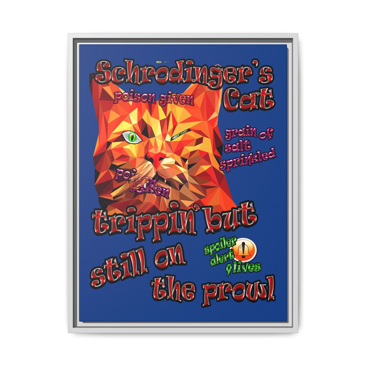 schrodinger's cat - framed canvas art (dark blue)