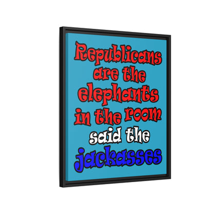 donkeys and elephants - framed canvas art (turquoise)