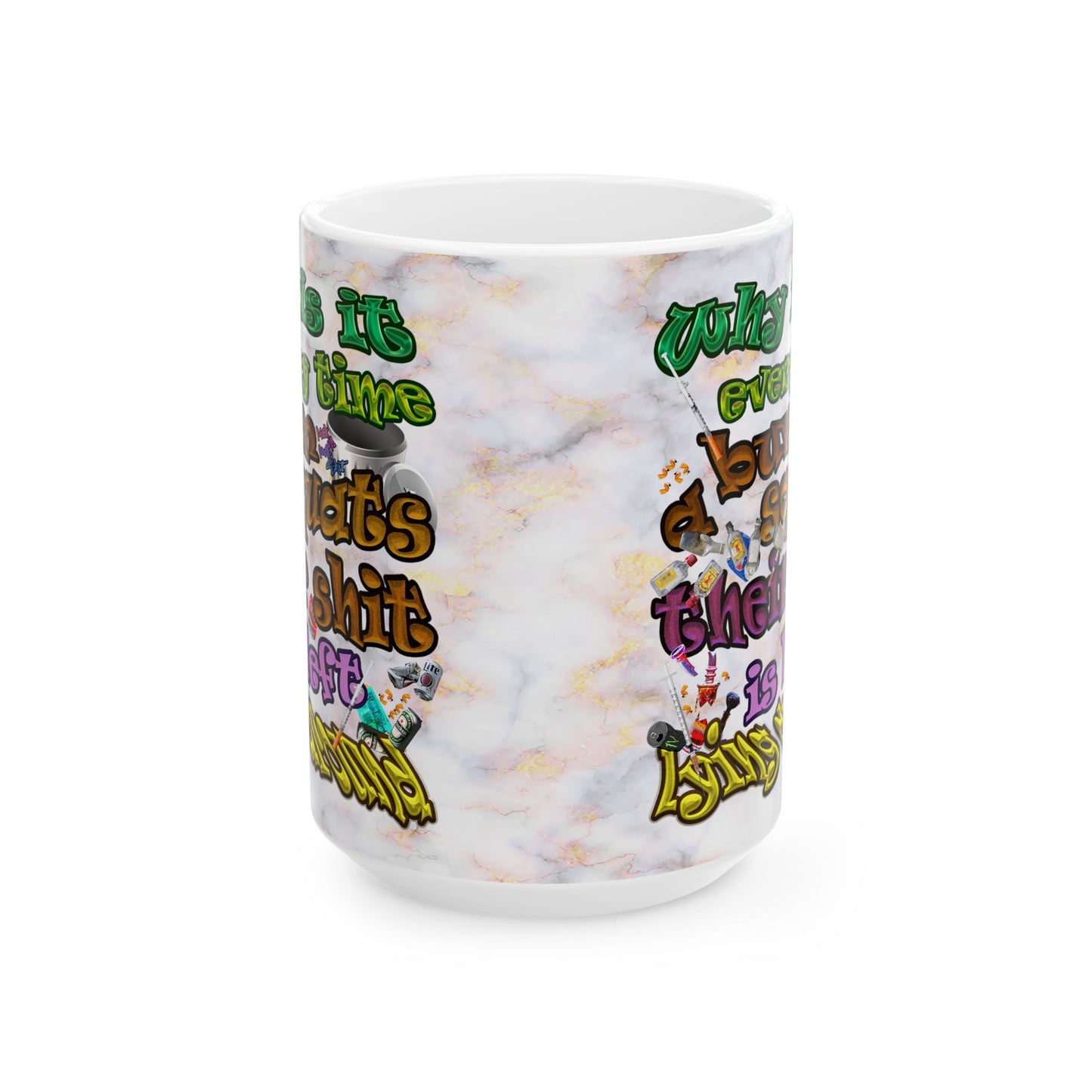 the bum's shit - White Mug (white marble)