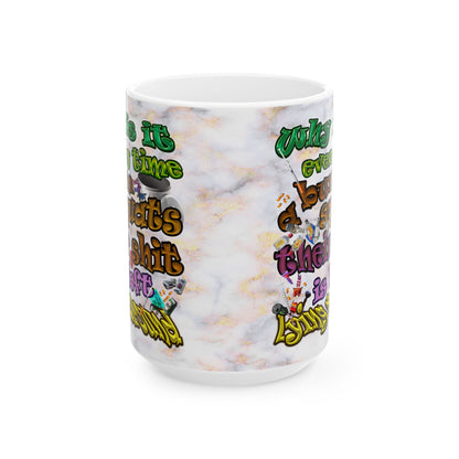 the bum's shit - White Mug (white marble)
