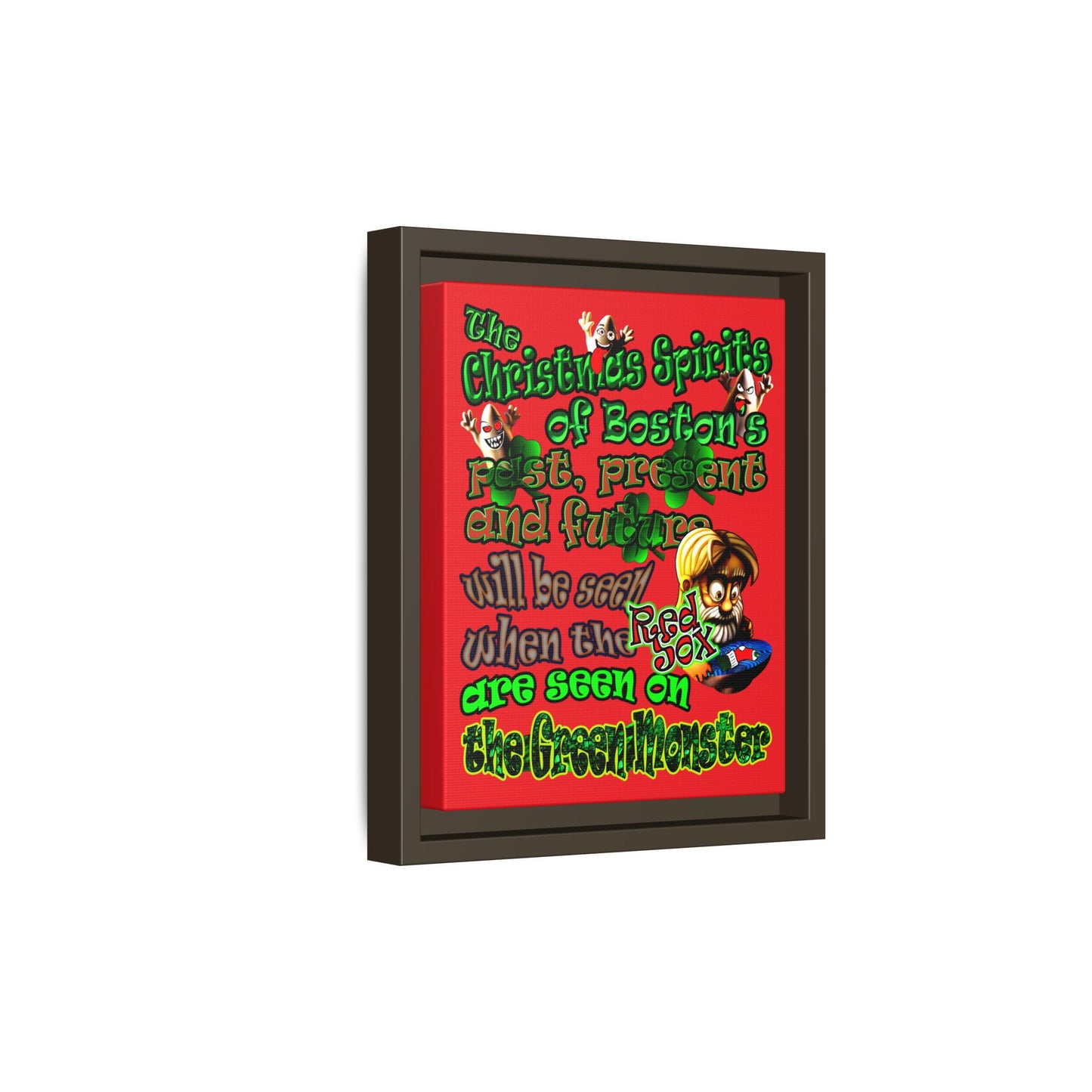 christmas spirits of boston - framed canvas art (red)