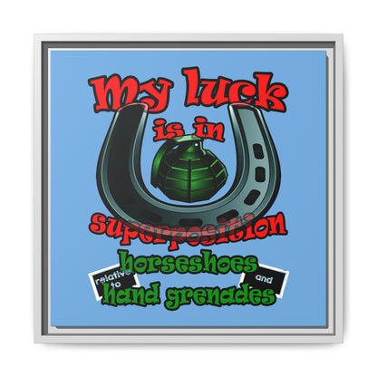 my luck - framed canvas art (light blue)