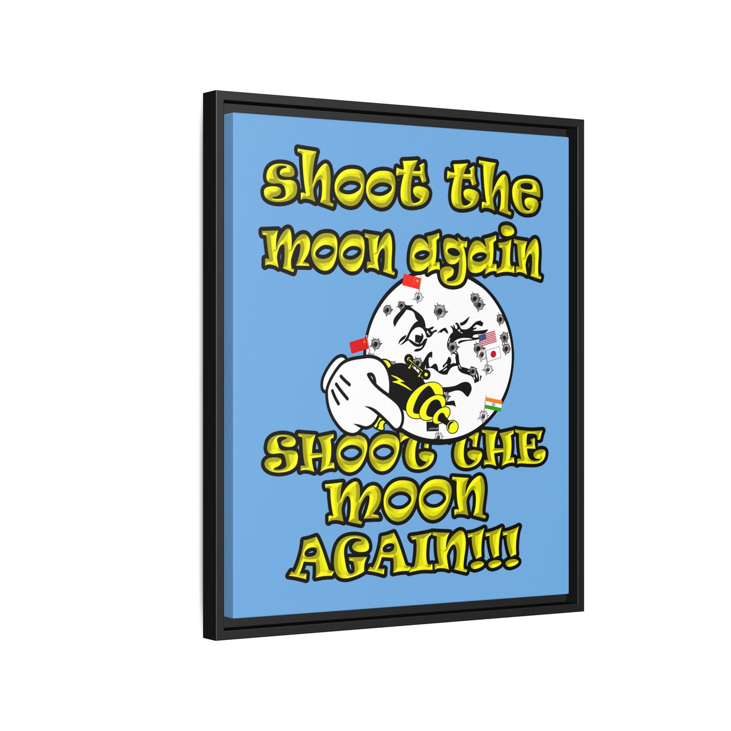 shoot the moon again - framed canvas art (light blue)