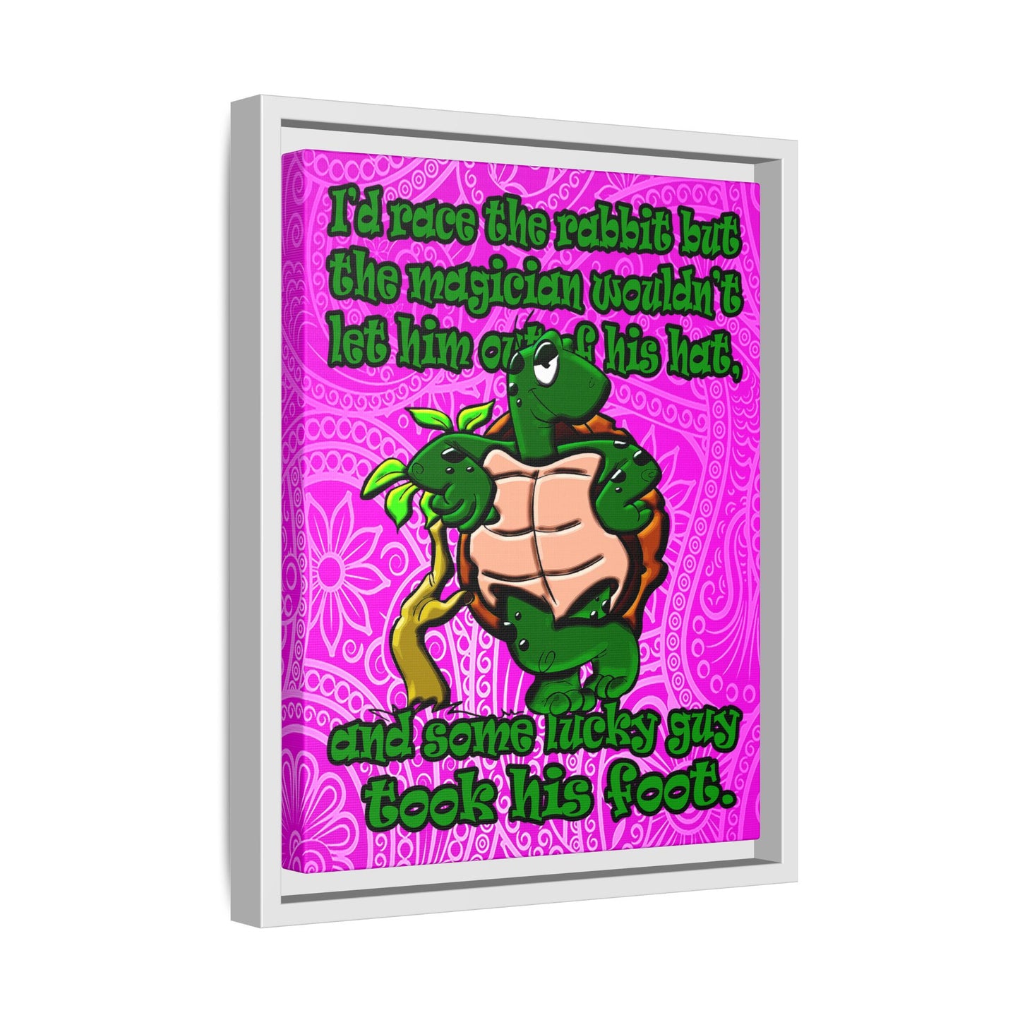 turtle race - framed canvas art (pink swirl)