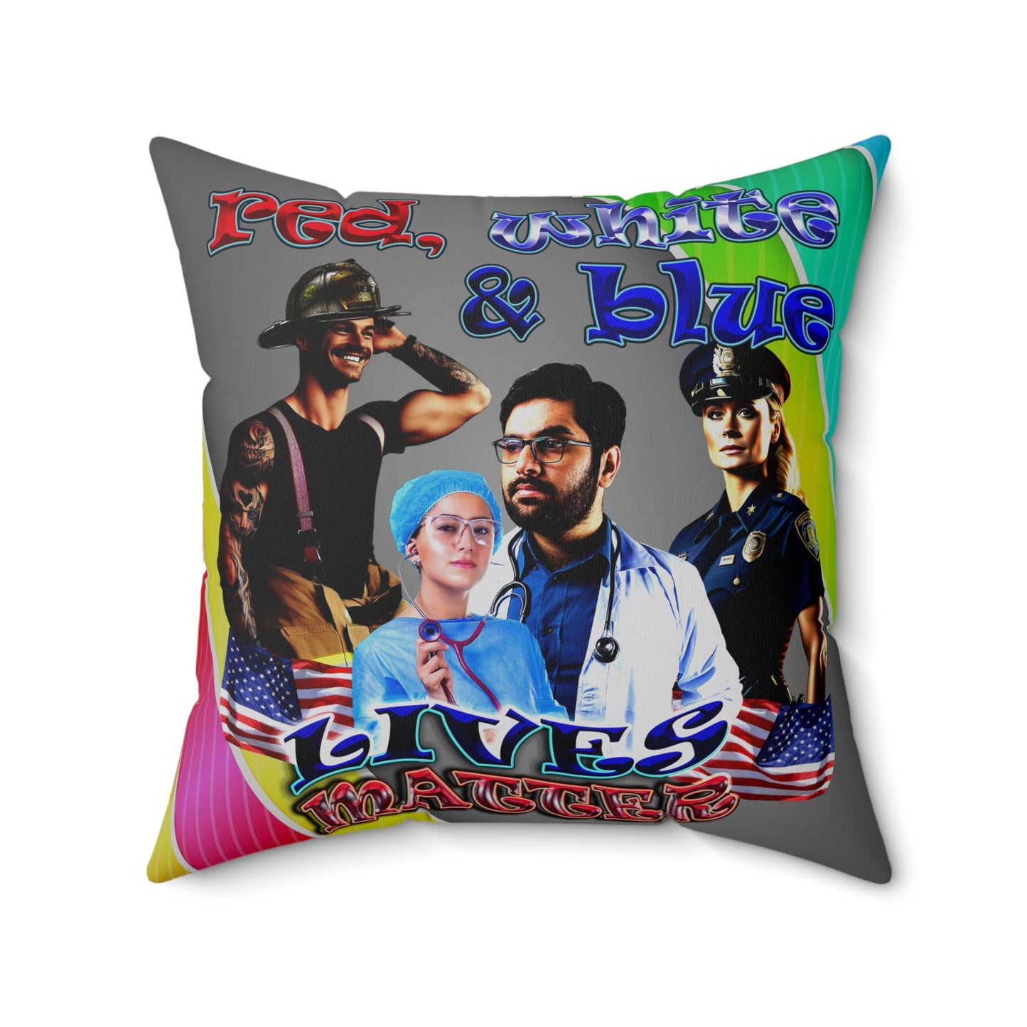 rw&b lives matter - Spun Polyester Square Pillow - (rainbow split)