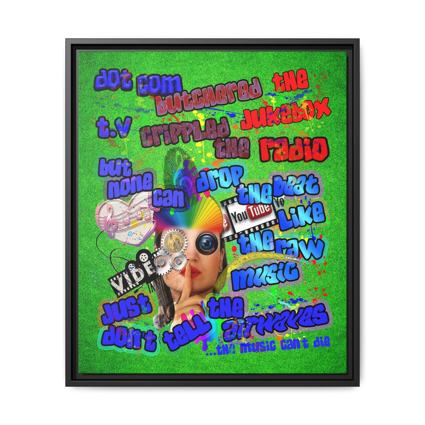 drop the beat - framed canvas art (green turf)