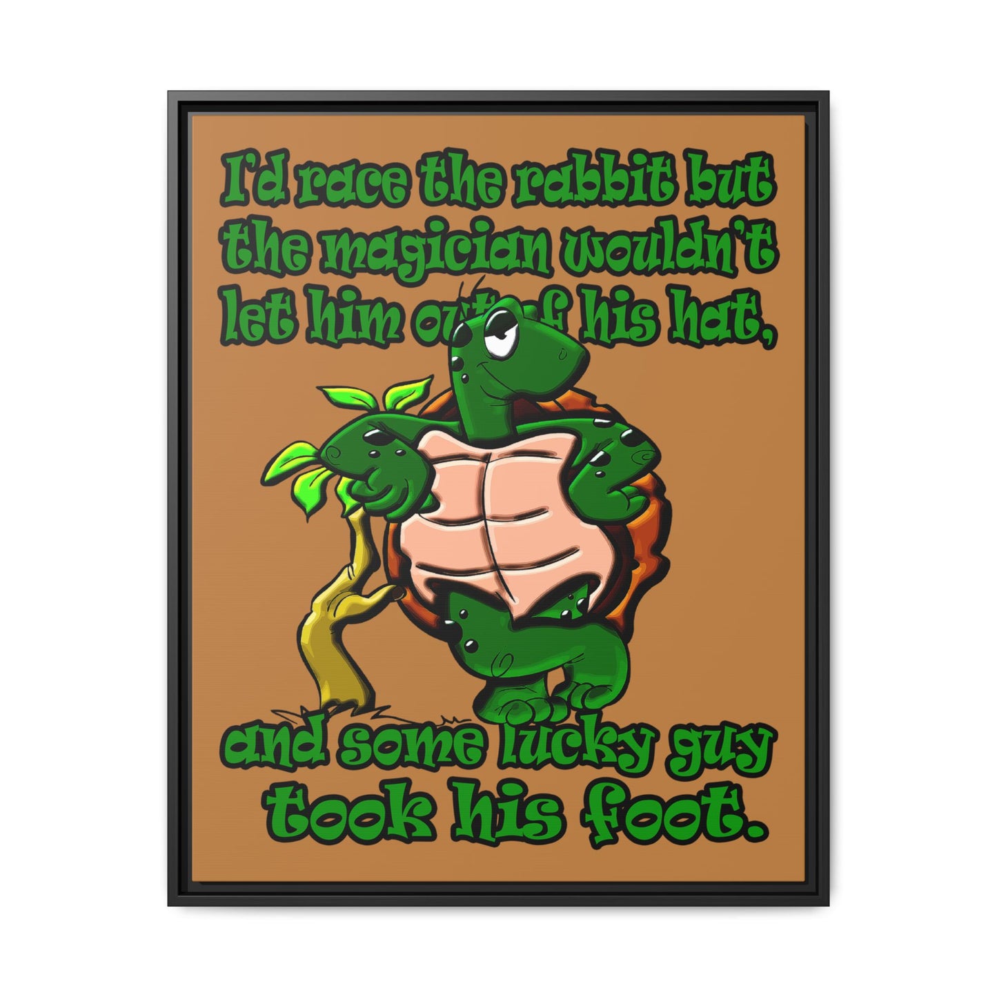 turtle race - framed canvas art (light brown)
