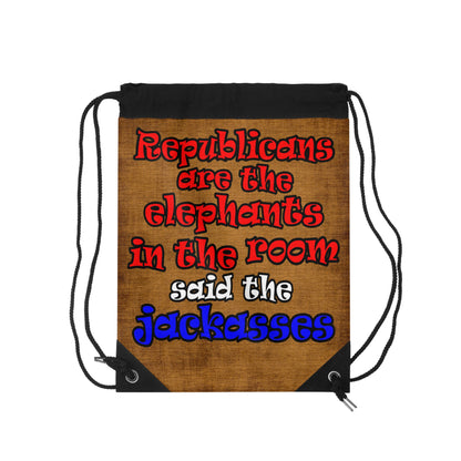 donkeys and elephants - Drawstring Bag (dichromatic brown papyrus)
