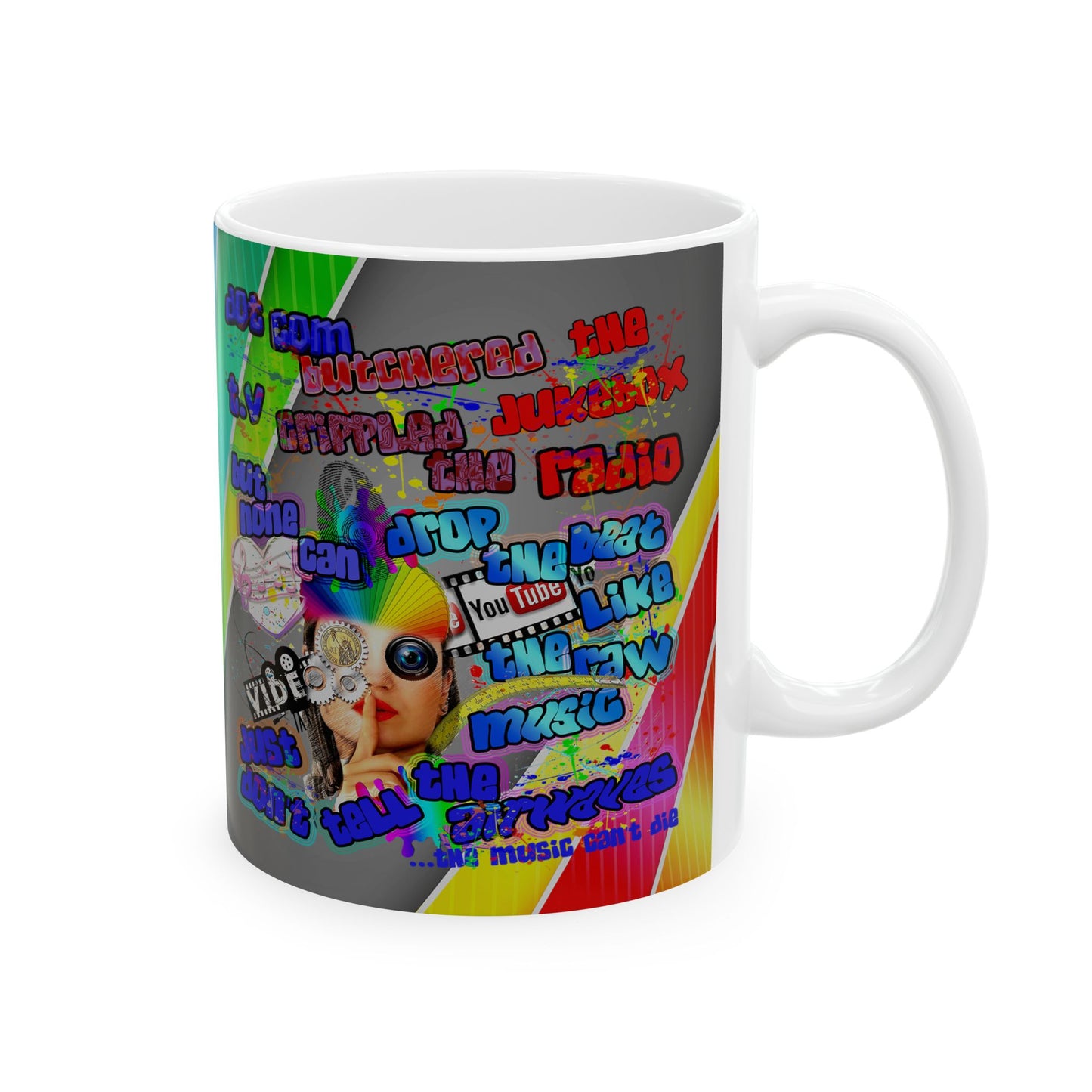 drop the beat - White Mug (rainbow split)