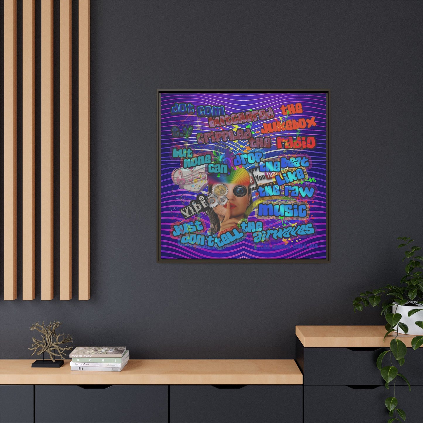 drop the beat - framed canvas art (purple wave)